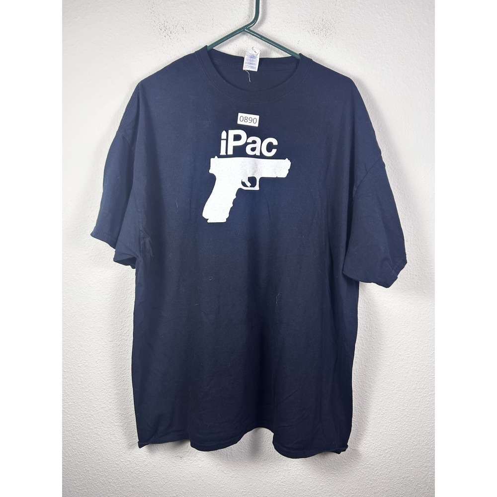 Vintage Y2K Ipac Gun T-shirt IPod Parody Glock Black Mens 2XL